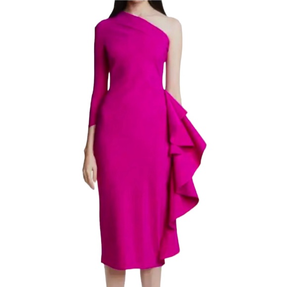 CHIARA BONI LA PETITE ROBE Sia One-Shoulder Ruffle Dress Magenta Pink Size 4 NWT - Picture 11 of 11